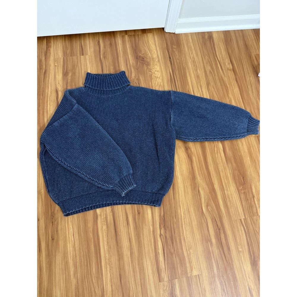 Authentic Basics Rocky Vintage Denim Blue Heavy Cotton Sweater Large Turtle Neck